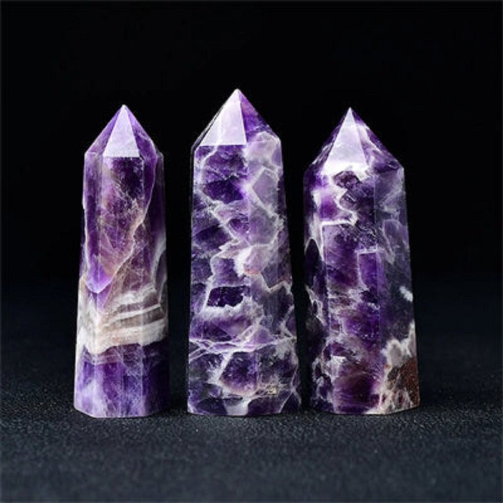 3'' Chevron Amethyst Hexagon Point Obelisk Natural Purple Crystal Tower Decor